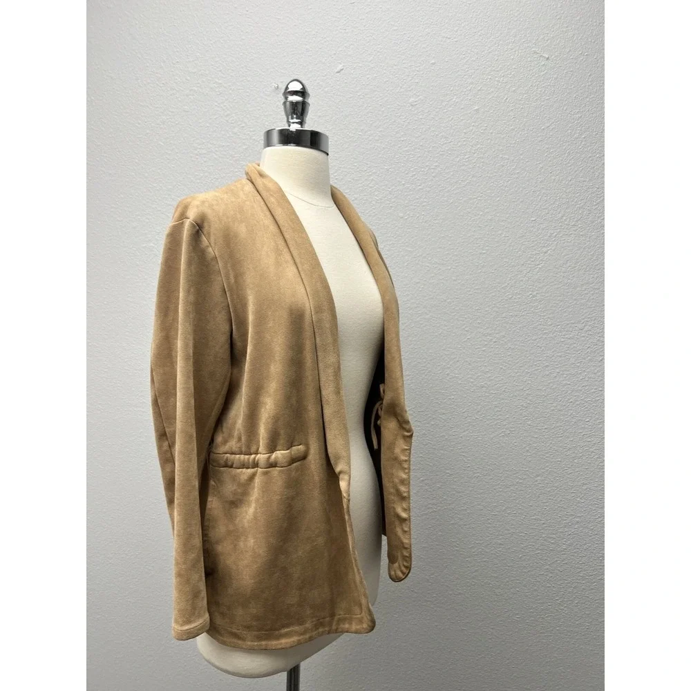 Blank NYC Camel Vegan Suede Open Front Jacket Size M Cinched Waist Lightweight‎ - Picture 8 of 10